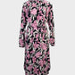 Trenery floral shift dress with gathered band collar, long raglan sleeves, waist sash and curved hem for office or smart casual.