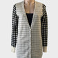 Designer VAILLE long line cardigan in black and white cashmere with check pattern for office or smart casual wear.