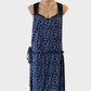 Designer Vanessa Bruno drop waist dress in blue and grey with lace insert and asymmetric hem for smart casual or special events wear.