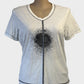 Designer VERGE t-shirt top in black and white spiral print with ribbon trim for smart casual wear.