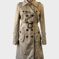 Designer VERO MODA trench coat in beige gabardine with belted waist and tortoise shell buttons for smart casual wear.