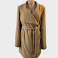 Designer Viktoria & Woods wrap coat in beige with shawl collar and sash tie waist for office or smart casual wear.