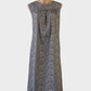 Vintage 80's sleeveless smock dress in blue pure cotton with liberty print, gathered yoke and straight skirt for smart casual wear.
