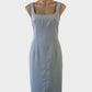 Vintage Events shift dress in blue variegated weave with D-shaped neck and straight skirt for office or special events wear.