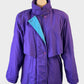 Vintage 80’s Virgo asymmetric parka coat in purple with contrast lining, convertible collar and storm flap detail for smart casual wear.