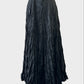 Vintage designer Von Troska circle skirt in black crinkle weave with satin finish and contrasting waistband for evening wear.