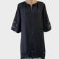 Witchery black shift dress with guipure lace inserts and sash tie waist for office or smart casual wear.