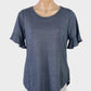 Witchery blue sleeveless top in pure linen jersey with round neck, flounce cuffs and shirt tail hem for smart casual or office wear.