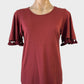 Designer Witchery t-shirt top in dark red jersey with scoop neck and flutter sleeves for smart casual or office wear.