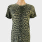 Designer Witchery short sleeve top in green and black reptile print jersey with crew neck for smart casual wear.