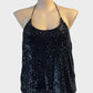 Witchery black sequin halter neck top with spaghetti straps for formal or evening wear.