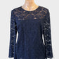 Witchery top in navy lace with scalloped hem and long sleeves for evening or formal wear.