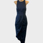 Designer Zimmermann sleeveless sheath dress in navy with round neck and tulip skirt for evening or formal wear.