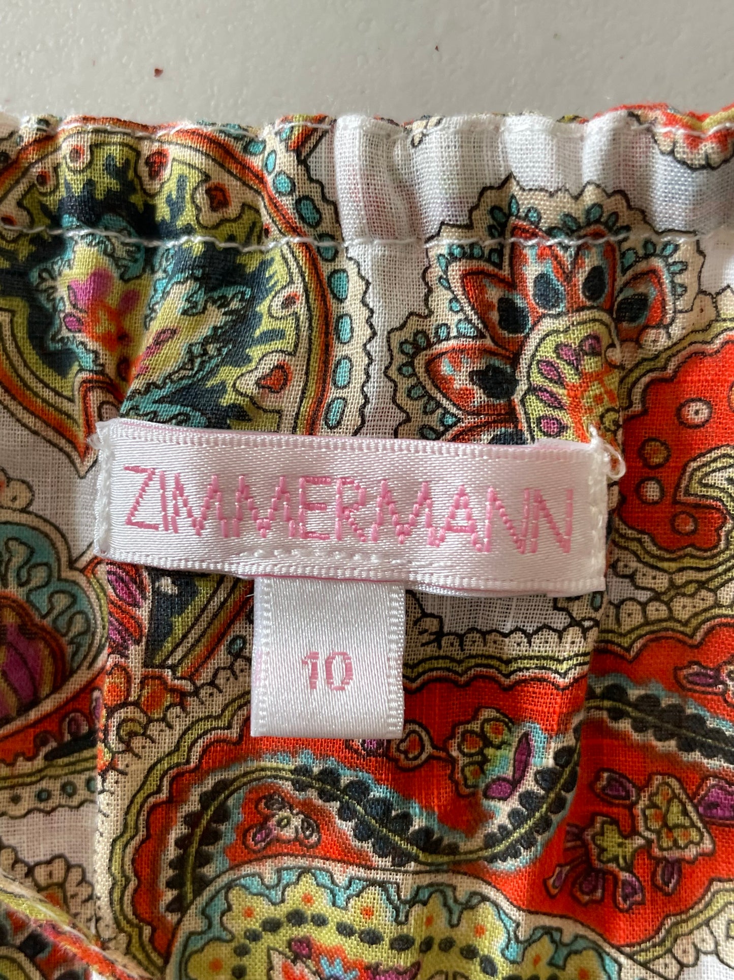 Zimmermann | dress | size 10 | knee length | 100% cotton